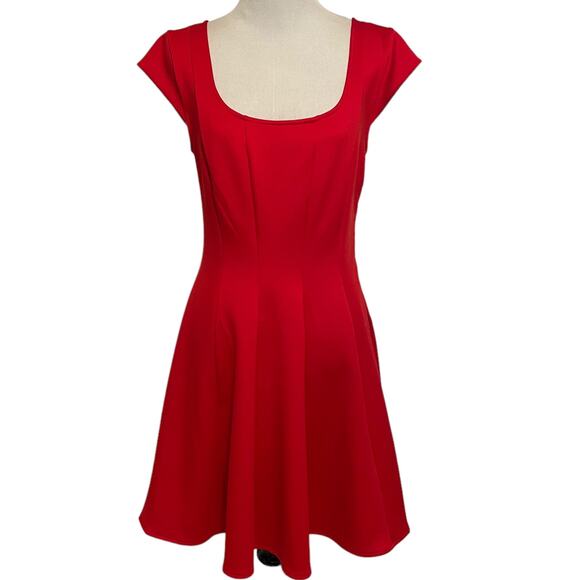 Guess Red Fit & Flare Mini Dress Womens Medium Sheer Back Scoop Neck - Picture 1 of 9